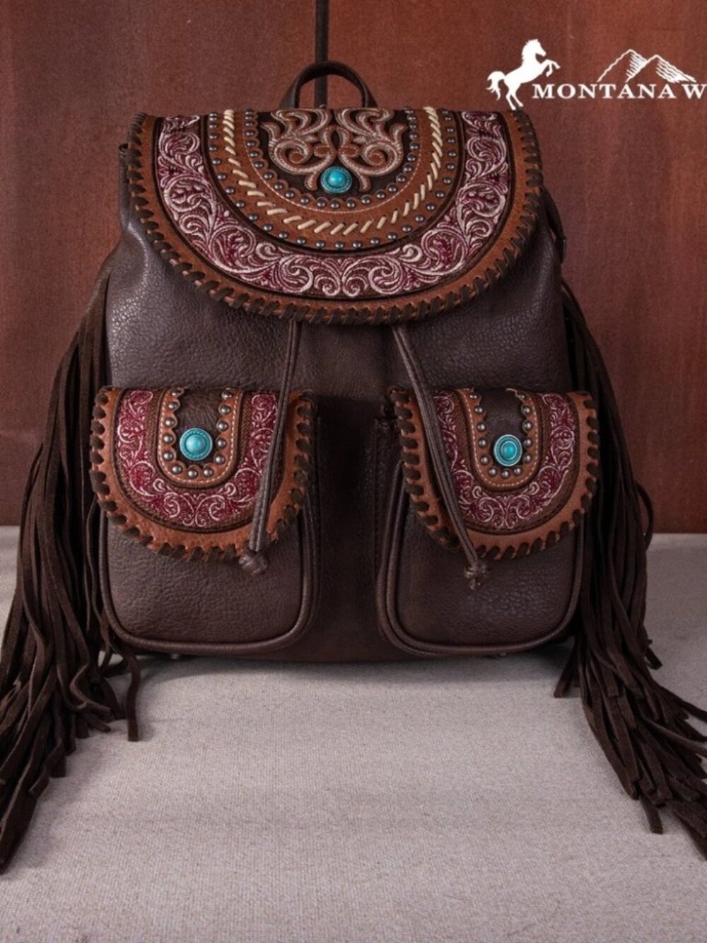 Montana West Floral Embroidered Collection Backpack Coffee